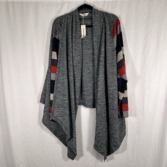 New Agnes Orinda Cardigan Women's 4X Grey Open Front Striped Sleeves Light - Picture 1 of 8